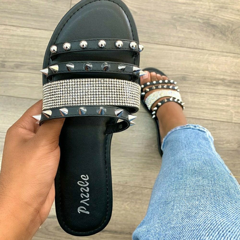 Black & silver spike slides